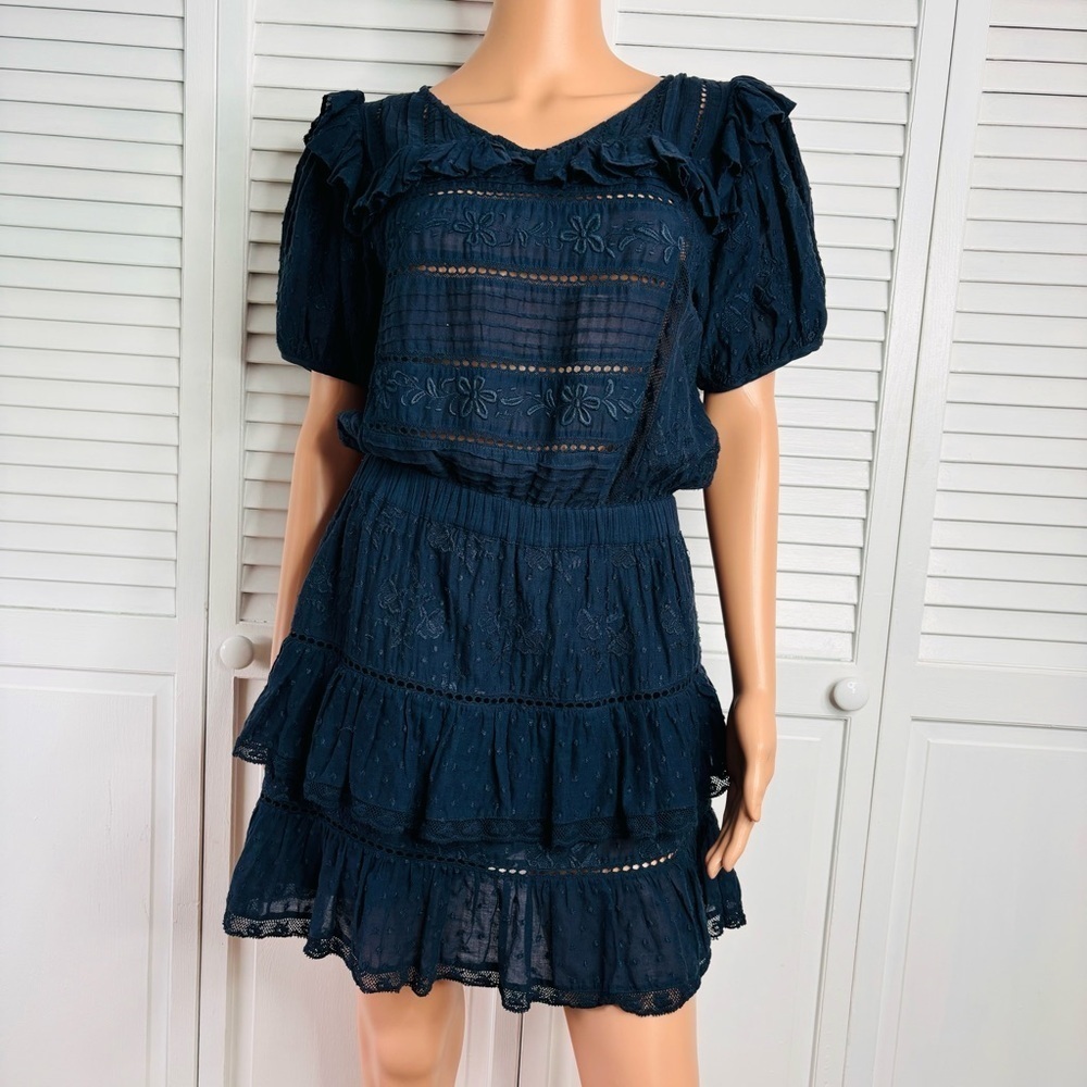 Love Shack Fancy Navy Blue Cotton Short Dress Size Medium